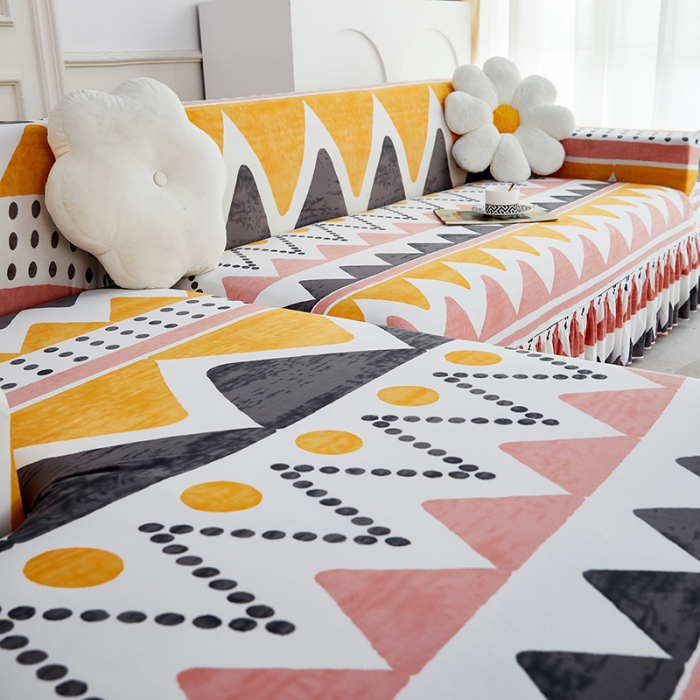 91家纺网 家纺一手货源 找家纺 丝绮鹿 2023新款牛奶丝沙发套贵妃图（裙边款） 米亚