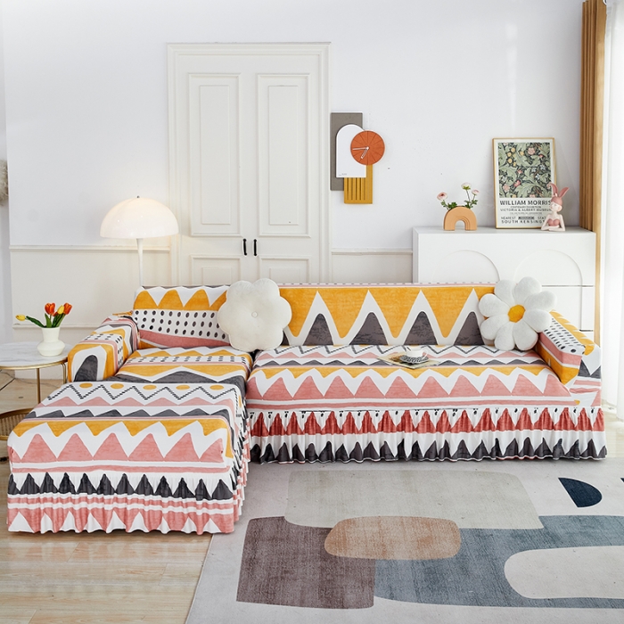 91家纺网 家纺一手货源 找家纺 丝绮鹿 2023新款牛奶丝沙发套贵妃图（裙边款） 米亚