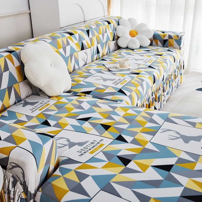 91家纺网 家纺一手货源 找家纺 丝绮鹿 2023新款牛奶丝沙发套贵妃图（裙边款） 时光麋鹿