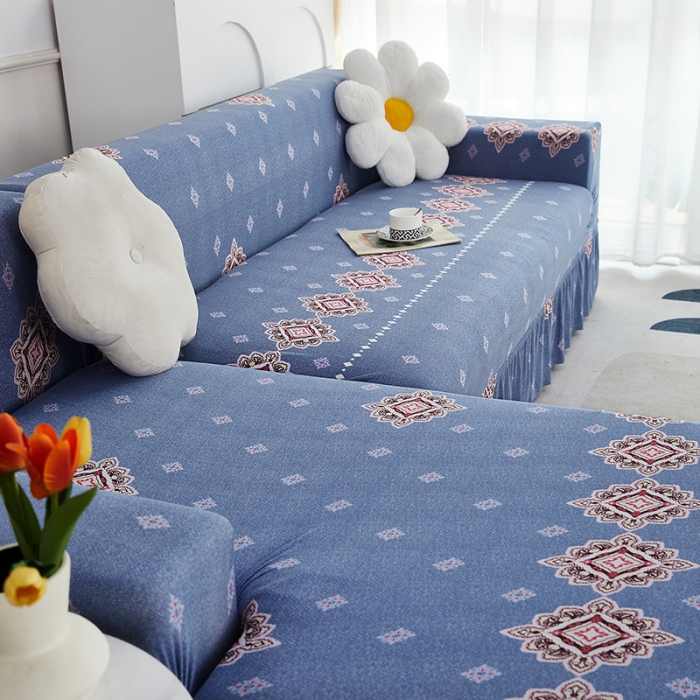 91家纺网 家纺一手货源 找家纺 丝绮鹿 2023新款牛奶丝沙发套贵妃图（裙边款） 岁月静好