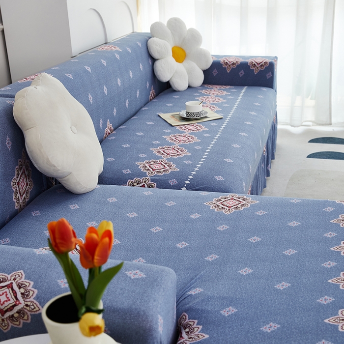 91家纺网 家纺一手货源 找家纺 丝绮鹿 2023新款牛奶丝沙发套贵妃图（裙边款） 岁月静好