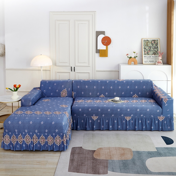 91家纺网 家纺一手货源 找家纺 丝绮鹿 2023新款牛奶丝沙发套贵妃图（裙边款） 岁月静好