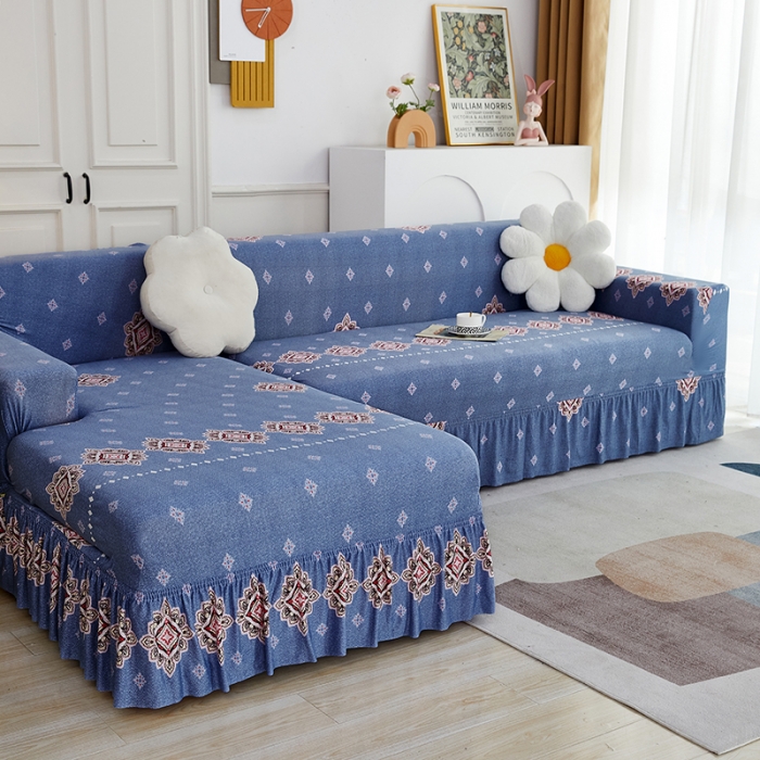 91家纺网 家纺一手货源 找家纺 丝绮鹿 2023新款牛奶丝沙发套贵妃图（裙边款） 岁月静好