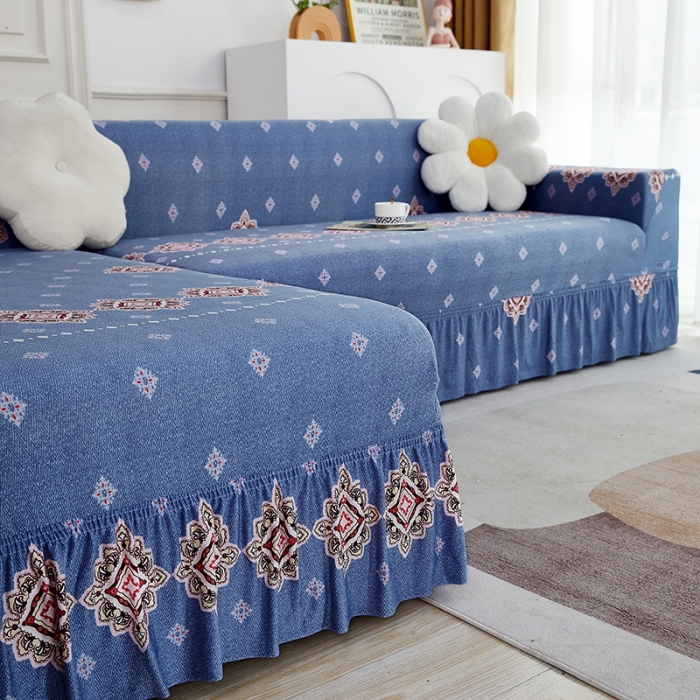 91家纺网 家纺一手货源 找家纺 丝绮鹿 2023新款牛奶丝沙发套贵妃图（裙边款） 岁月静好