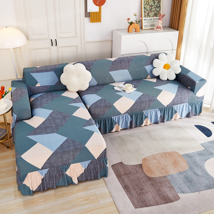 91家纺网 家纺一手货源 找家纺 丝绮鹿 2023新款牛奶丝沙发套贵妃图（裙边款） 现代绅士