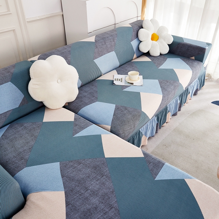 91家纺网 家纺一手货源 找家纺 丝绮鹿 2023新款牛奶丝沙发套贵妃图（裙边款） 现代绅士