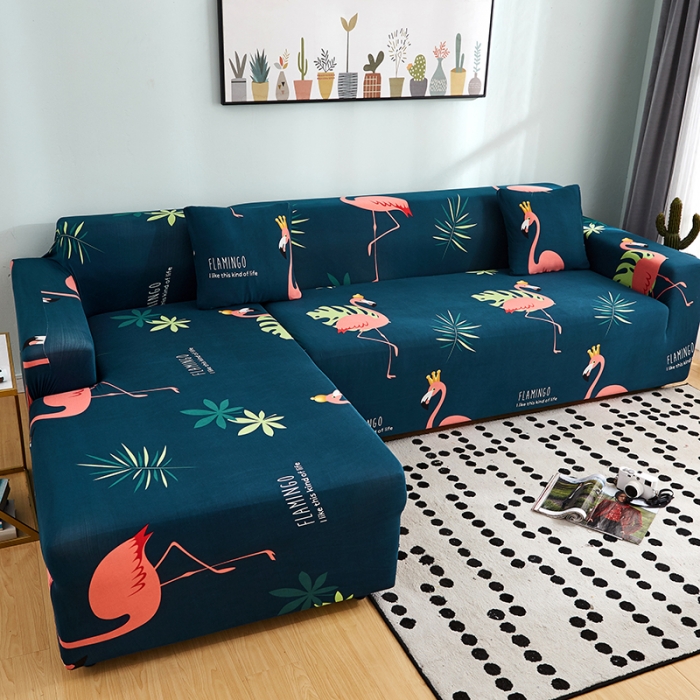 91家纺网 家纺一手货源 找家纺 丝绮鹿 2023新款牛奶丝沙发套贵妃图（松紧款） 爱情鸟