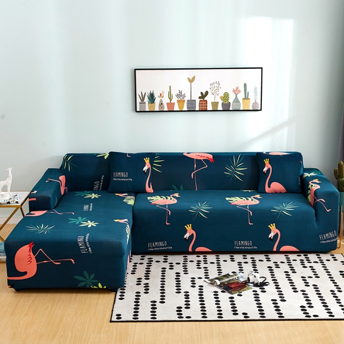 91家纺网 家纺一手货源 找家纺 丝绮鹿 2023新款牛奶丝沙发套贵妃图（松紧款） 爱情鸟