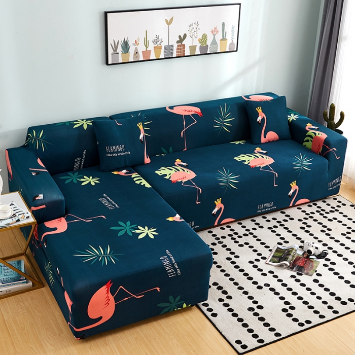 91家纺网 家纺一手货源 找家纺 丝绮鹿 2023新款牛奶丝沙发套贵妃图（松紧款） 爱情鸟