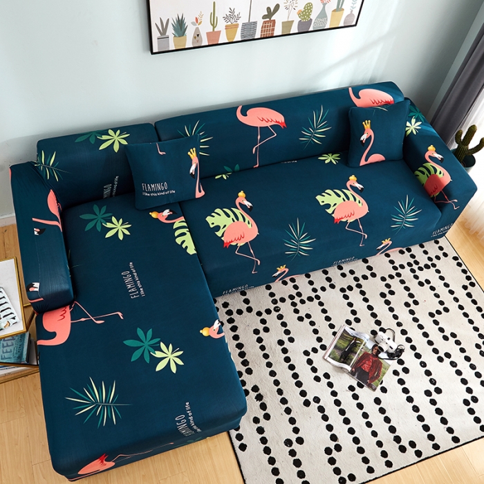 91家纺网 家纺一手货源 找家纺 丝绮鹿 2023新款牛奶丝沙发套贵妃图（松紧款） 爱情鸟