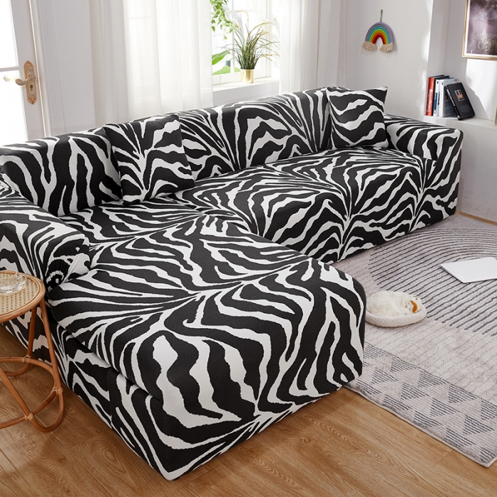 91家纺网 家纺一手货源 找家纺 丝绮鹿 2023新款牛奶丝沙发套贵妃图（松紧款） 斑马纹