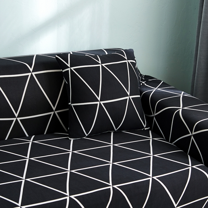 91家纺网 家纺一手货源 找家纺 丝绮鹿 2023新款牛奶丝沙发套贵妃图（松紧款） 黑色线格