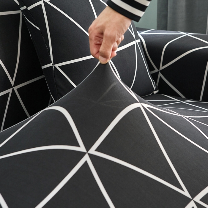 91家纺网 家纺一手货源 找家纺 丝绮鹿 2023新款牛奶丝沙发套贵妃图（松紧款） 黑色线格