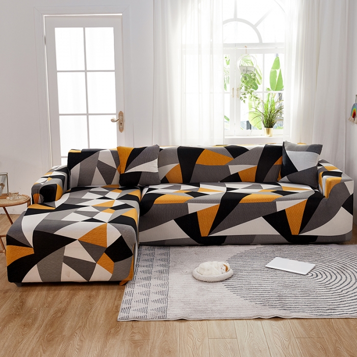 91家纺网 家纺一手货源 找家纺 丝绮鹿 2023新款牛奶丝沙发套贵妃图（松紧款） 几何碎片