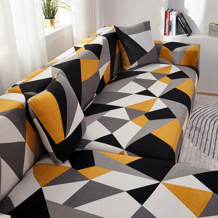 91家纺网 家纺一手货源 找家纺 丝绮鹿 2023新款牛奶丝沙发套贵妃图（松紧款） 几何碎片