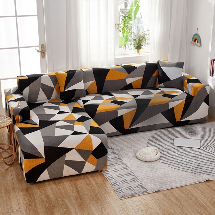 91家纺网 家纺一手货源 找家纺 丝绮鹿 2023新款牛奶丝沙发套贵妃图（松紧款） 几何碎片