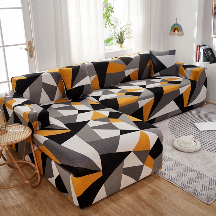 91家纺网 家纺一手货源 找家纺 丝绮鹿 2023新款牛奶丝沙发套贵妃图（松紧款） 几何碎片