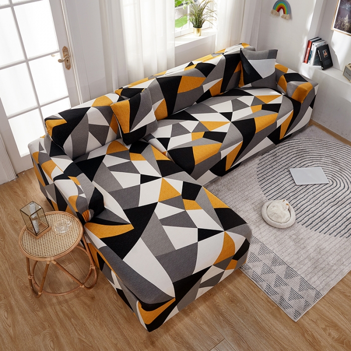 91家纺网 家纺一手货源 找家纺 丝绮鹿 2023新款牛奶丝沙发套贵妃图（松紧款） 几何碎片