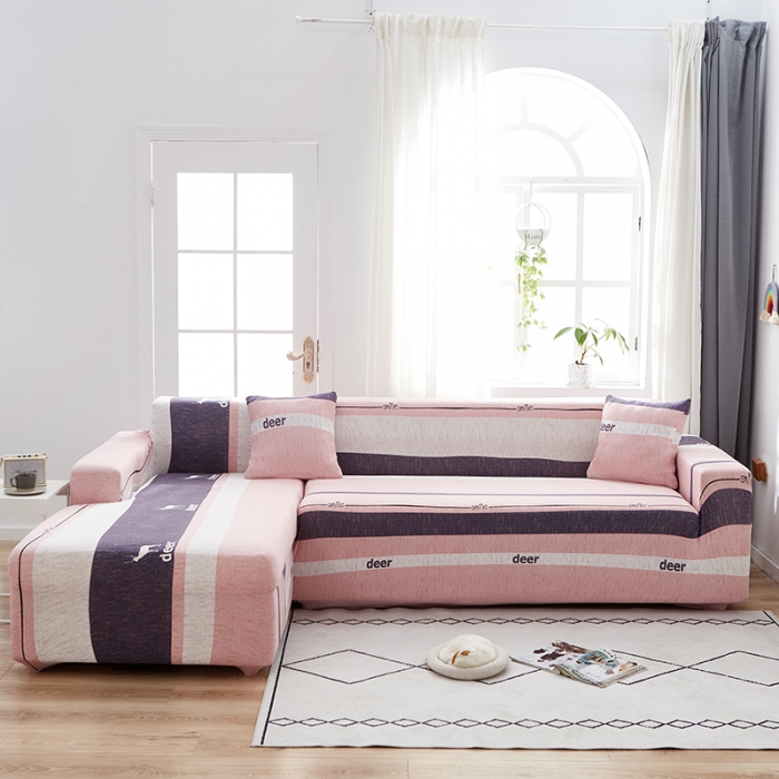 91家纺网 家纺一手货源 找家纺 丝绮鹿 2023新款牛奶丝沙发套贵妃图（松紧款） 萌萌小鹿