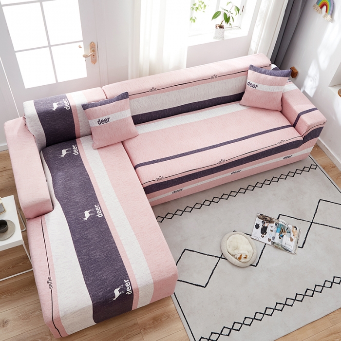 91家纺网 家纺一手货源 找家纺 丝绮鹿 2023新款牛奶丝沙发套贵妃图（松紧款） 萌萌小鹿