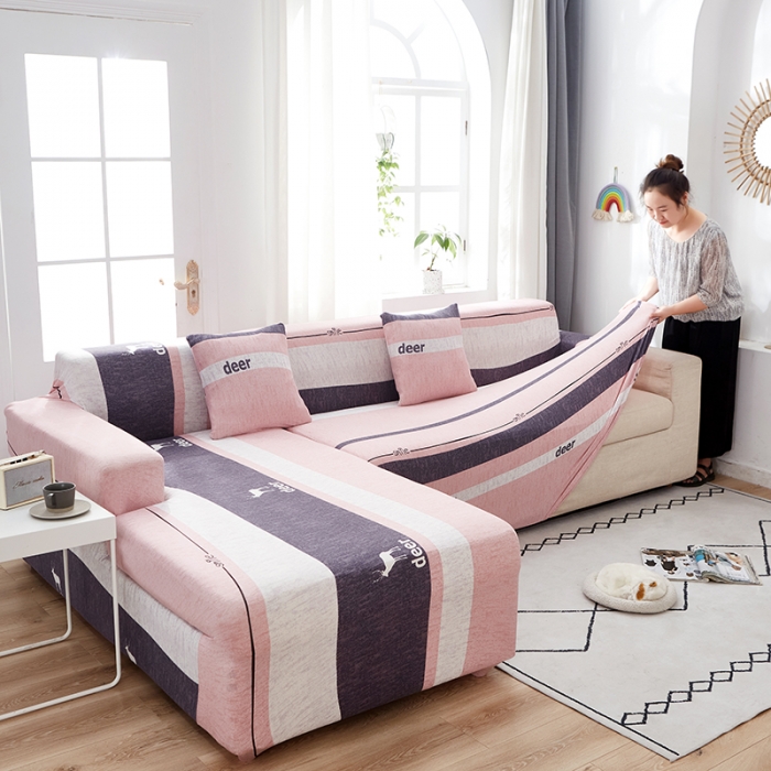 91家纺网 家纺一手货源 找家纺 丝绮鹿 2023新款牛奶丝沙发套贵妃图（松紧款） 萌萌小鹿