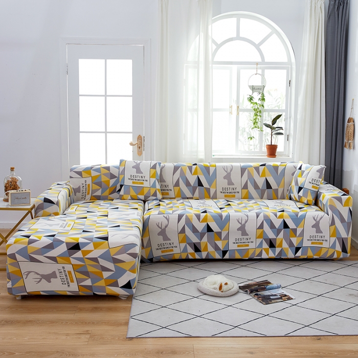 91家纺网 家纺一手货源 找家纺 丝绮鹿 2023新款牛奶丝沙发套贵妃图（松紧款） 时光麋鹿