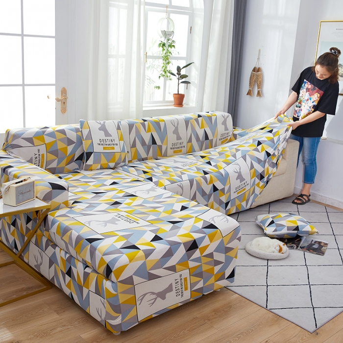 91家纺网 家纺一手货源 找家纺 丝绮鹿 2023新款牛奶丝沙发套贵妃图（松紧款） 时光麋鹿