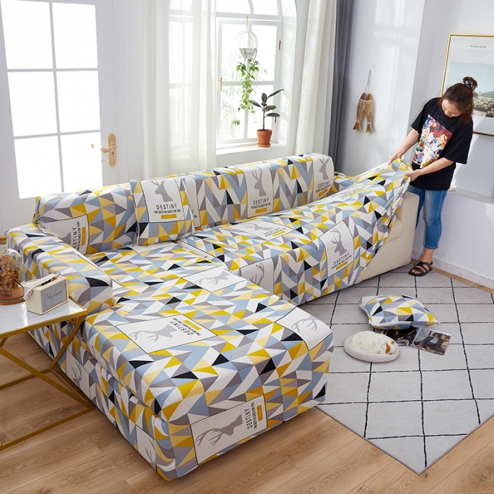 91家纺网 家纺一手货源 找家纺 丝绮鹿 2023新款牛奶丝沙发套贵妃图（松紧款） 时光麋鹿