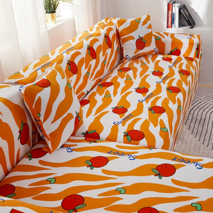 91家纺网 家纺一手货源 找家纺 丝绮鹿 2023新款牛奶丝沙发套贵妃图（松紧款） 甜蜜橘子