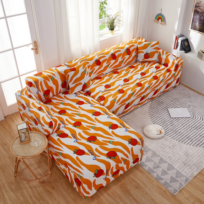 91家纺网 家纺一手货源 找家纺 丝绮鹿 2023新款牛奶丝沙发套贵妃图（松紧款） 甜蜜橘子