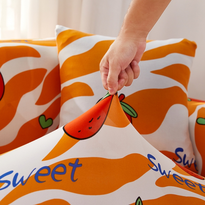 91家纺网 家纺一手货源 找家纺 丝绮鹿 2023新款牛奶丝沙发套贵妃图（松紧款） 甜蜜橘子