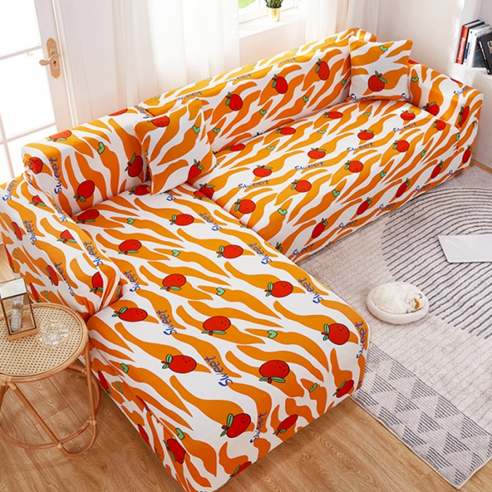 91家纺网 家纺一手货源 找家纺 丝绮鹿 2023新款牛奶丝沙发套贵妃图（松紧款） 甜蜜橘子