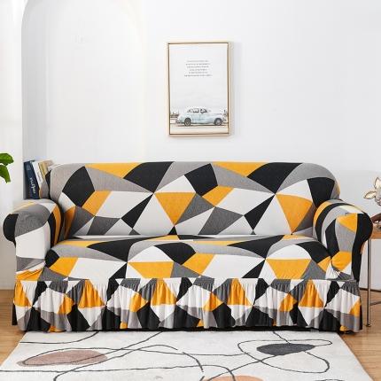 91家纺网 家纺一手货源 找家纺 丝绮鹿 2023新款牛奶丝沙发套三人图（裙边款） 几何碎片