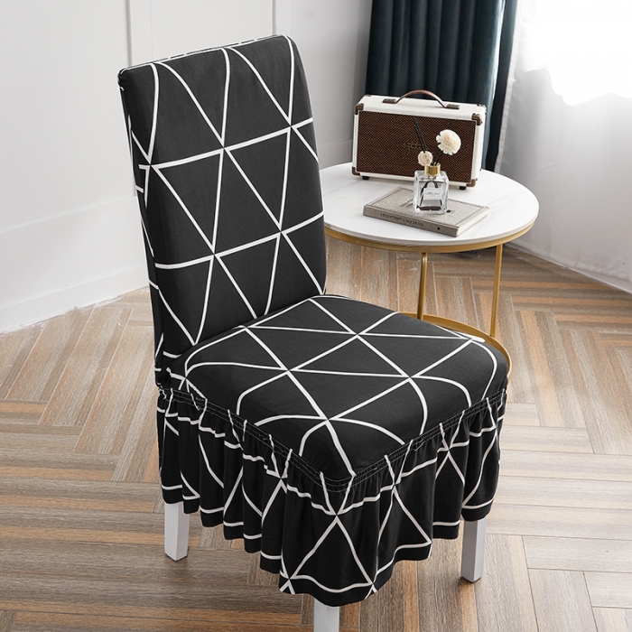 91家纺网 家纺一手货源 找家纺 丝绮鹿 2023新款牛奶丝椅子套（裙边款） 黑色线格