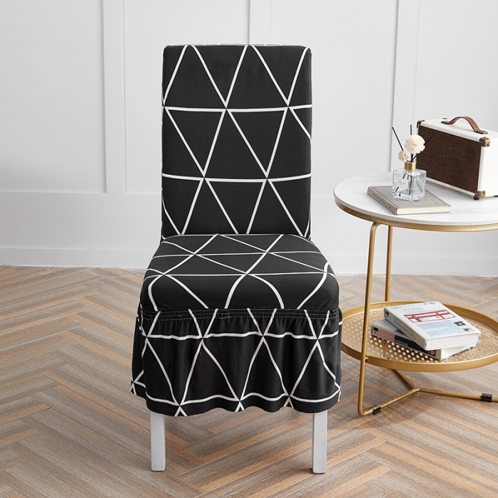 91家纺网 家纺一手货源 找家纺 丝绮鹿 2023新款牛奶丝椅子套（裙边款） 黑色线格