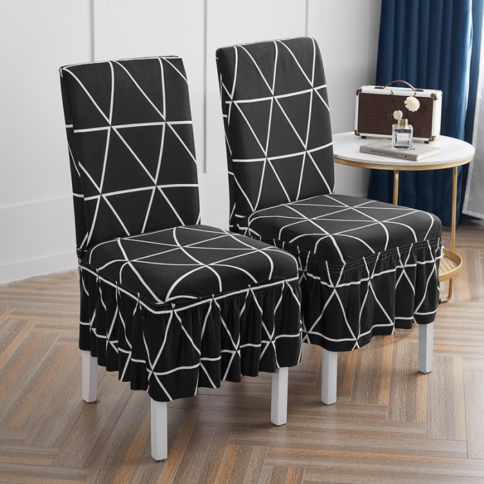 91家纺网 家纺一手货源 找家纺 丝绮鹿 2023新款牛奶丝椅子套（裙边款） 黑色线格