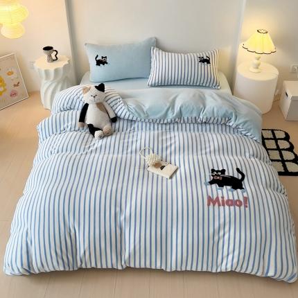 91家纺网 家纺一手货源 找家纺 （总）乐童 2024新款直播热款高克重牛奶绒呆萌小刺绣系列四件套