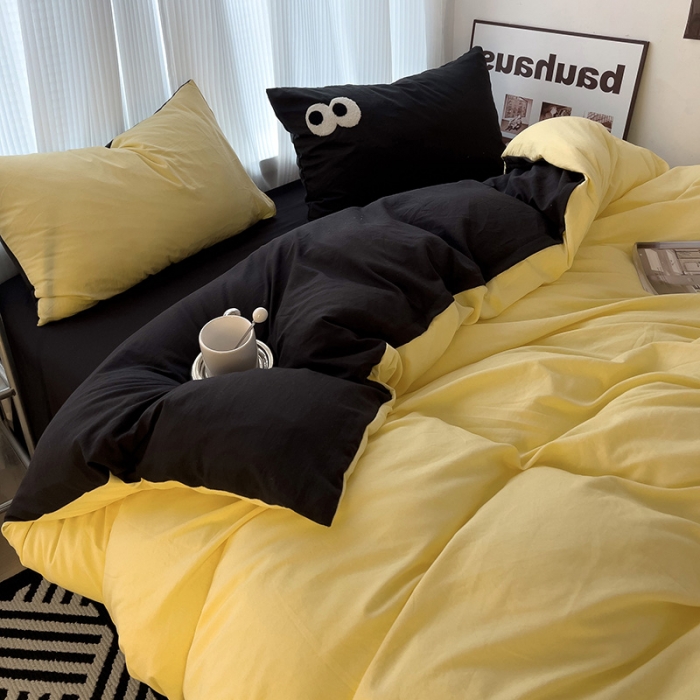 91家纺网 家纺一手货源 找家纺 优色良品 2023新款大眼毛巾绣系列四件套 冰岛黄