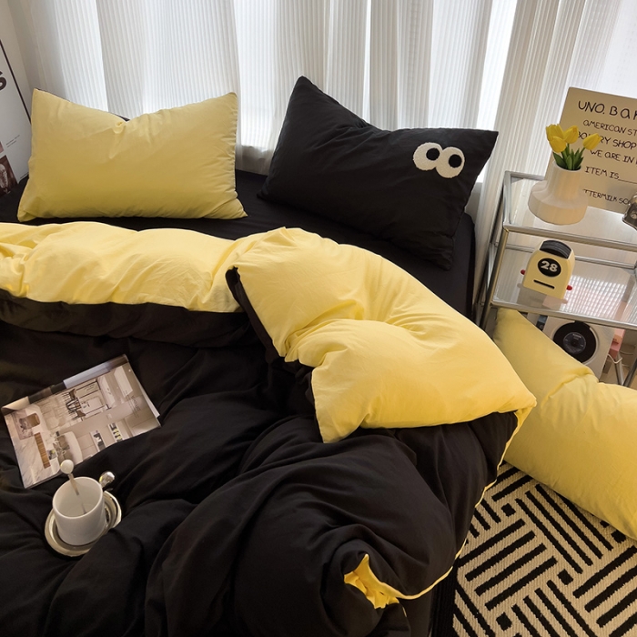 91家纺网 家纺一手货源 找家纺 优色良品 2023新款大眼毛巾绣系列四件套 冰岛黄