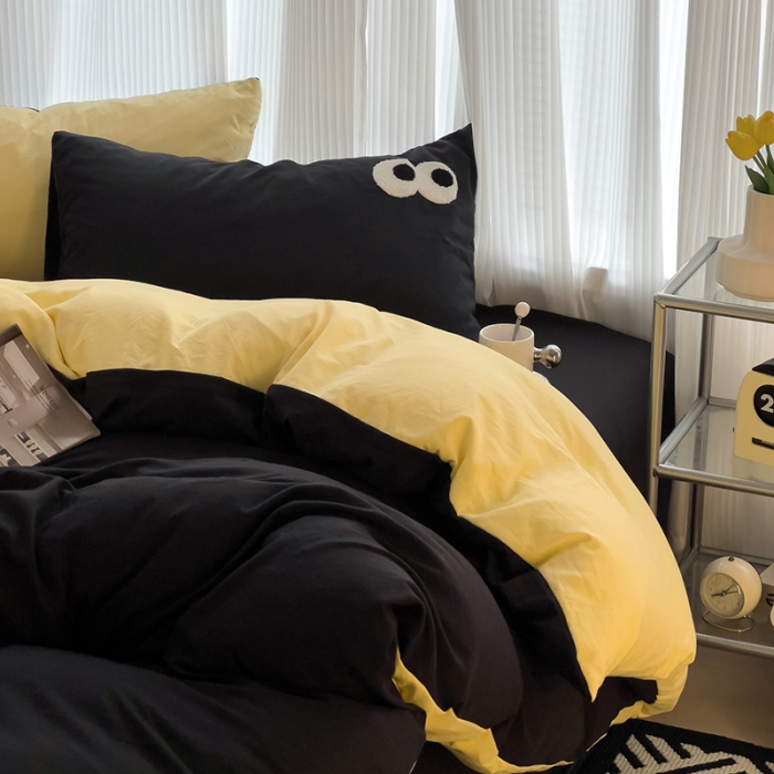 91家纺网 家纺一手货源 找家纺 优色良品 2023新款大眼毛巾绣系列四件套 冰岛黄