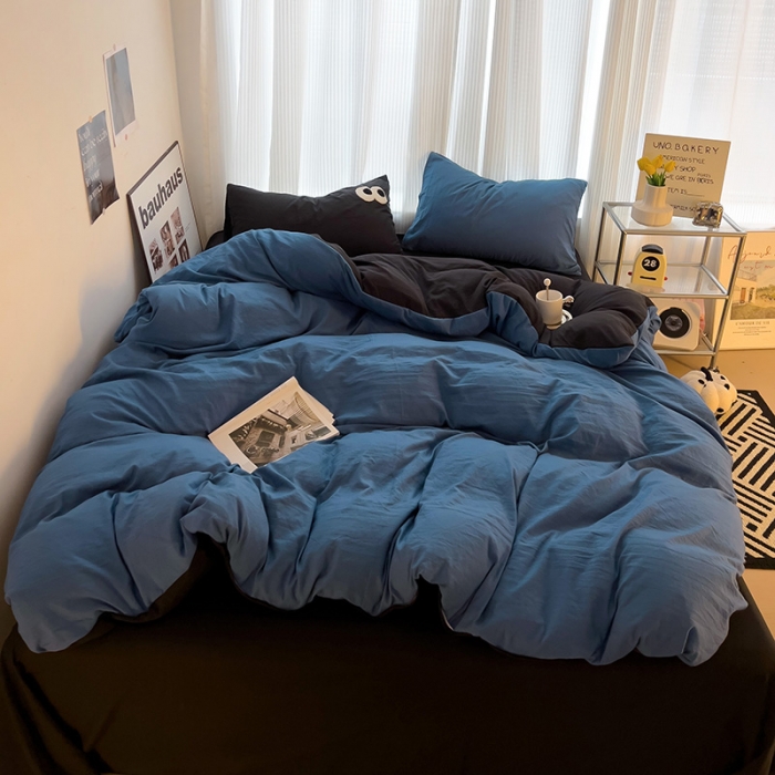 91家纺网 家纺一手货源 找家纺 优色良品 2023新款大眼毛巾绣系列四件套 冰岛蓝