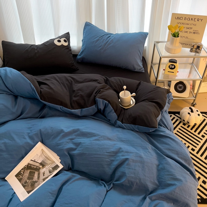 91家纺网 家纺一手货源 找家纺 优色良品 2023新款大眼毛巾绣系列四件套 冰岛蓝