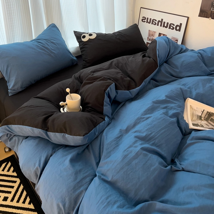 91家纺网 家纺一手货源 找家纺 优色良品 2023新款大眼毛巾绣系列四件套 冰岛蓝