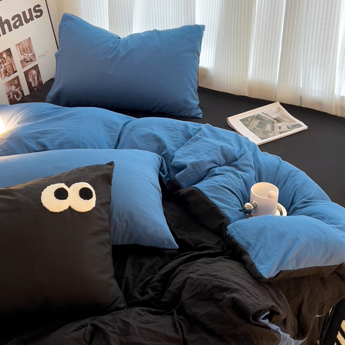 91家纺网 家纺一手货源 找家纺 优色良品 2023新款大眼毛巾绣系列四件套 冰岛蓝