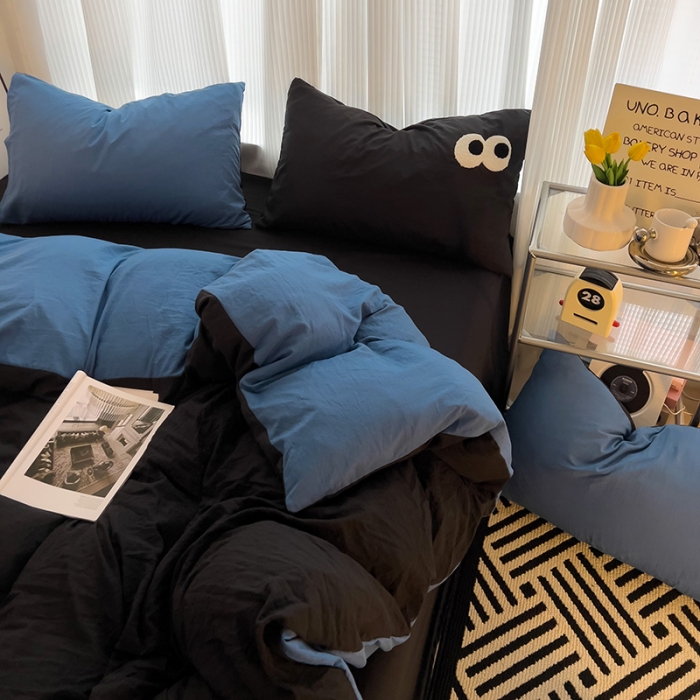 91家纺网 家纺一手货源 找家纺 优色良品 2023新款大眼毛巾绣系列四件套 冰岛蓝