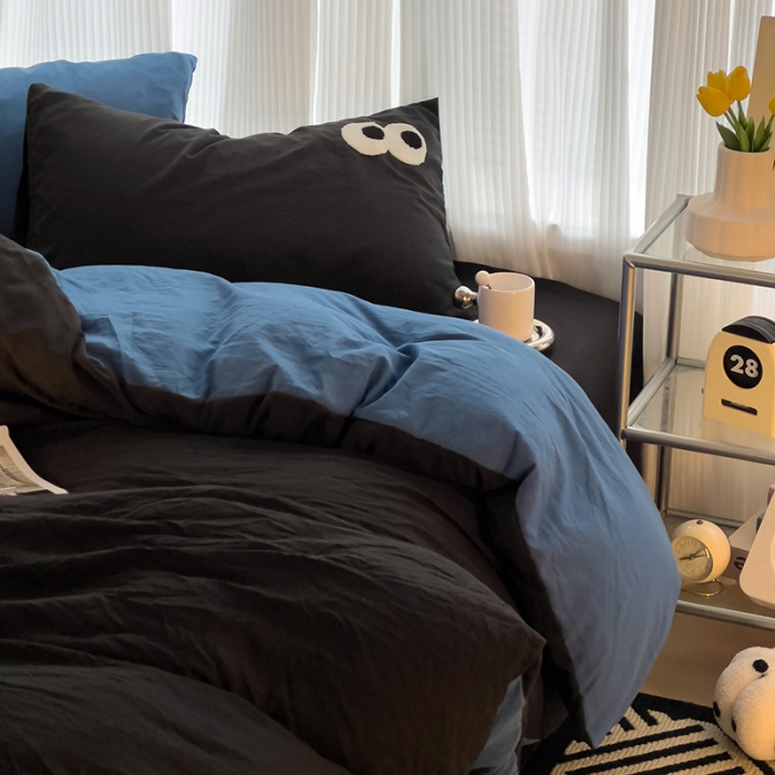 91家纺网 家纺一手货源 找家纺 优色良品 2023新款大眼毛巾绣系列四件套 冰岛蓝