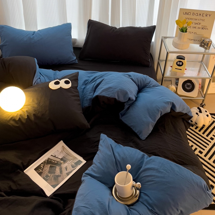 91家纺网 家纺一手货源 找家纺 优色良品 2023新款大眼毛巾绣系列四件套 冰岛蓝