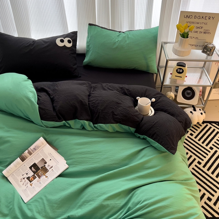 91家纺网 家纺一手货源 找家纺 优色良品 2023新款大眼毛巾绣系列四件套 冰岛绿