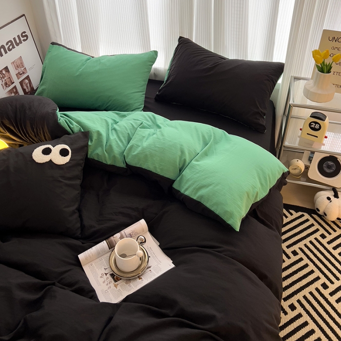 91家纺网 家纺一手货源 找家纺 优色良品 2023新款大眼毛巾绣系列四件套 冰岛绿