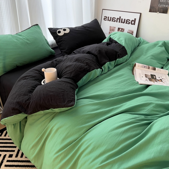 91家纺网 家纺一手货源 找家纺 优色良品 2023新款大眼毛巾绣系列四件套 冰岛绿